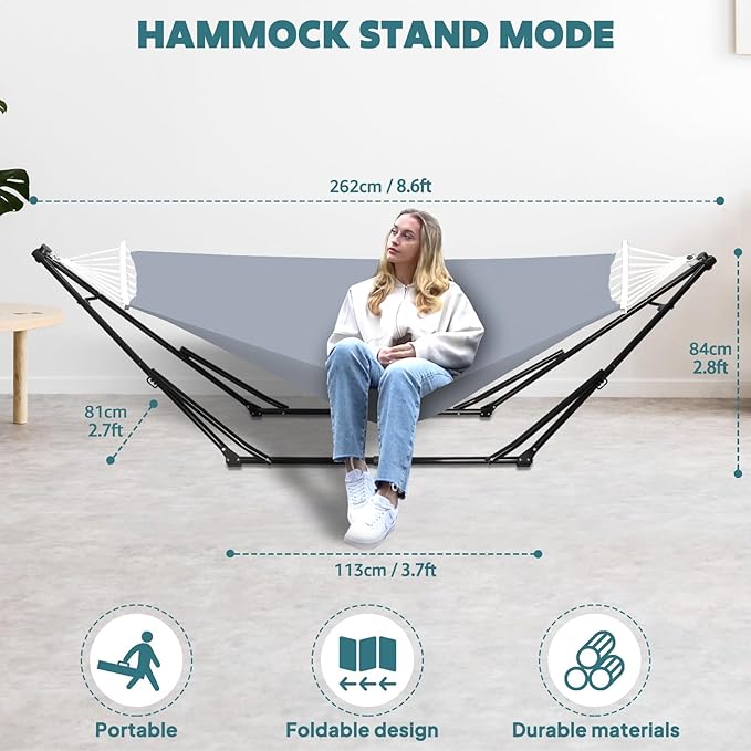 Anyoo 2 in 1 Hammock and Swinging Chair with Collapsible Steel Stand & Carrying Case,Portable & Adjustable,Easy Set Up for Outdoor,Indoor,Patio,Garden,Camping Trip