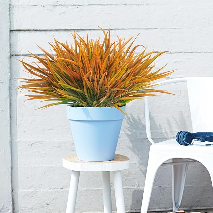 Uieke 6 Bundles Artificial Outdoor Plants UV Resistant Fake Grass Plants Faux Plastic Plants Greenery Shrubs for Home Garden Pathway Window Box Front Porch Summer Fall Decor, Autumn Orange