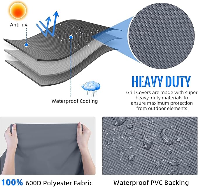 59" Grill Cover Heavy Duty Outdoor BBQ Covers for Outdoor Waterproof Fade Resistant Gas Cover, All Weather Protection Gas Grill Covers for Weber Genesis Charbroil, Grey