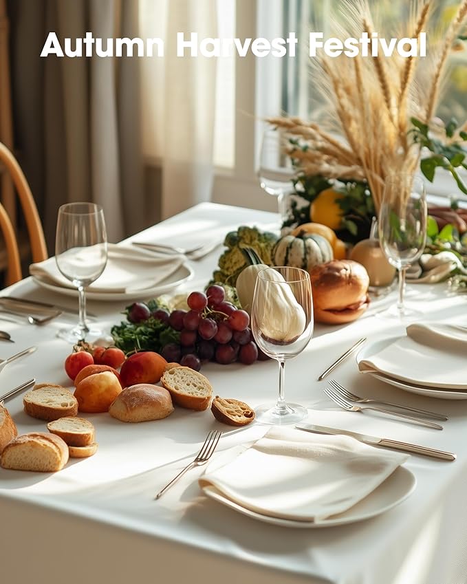 Pureegg Plastic Table Cloth Disposable 8 Pack, 54 x 108 Inch Table Cloths, Party, Wedding, Thanksgiving Decorations, Fall Tablecloths, Rectangle, Beige Plastic Cover, Leakproof & Sturdy, Cream, Ivory