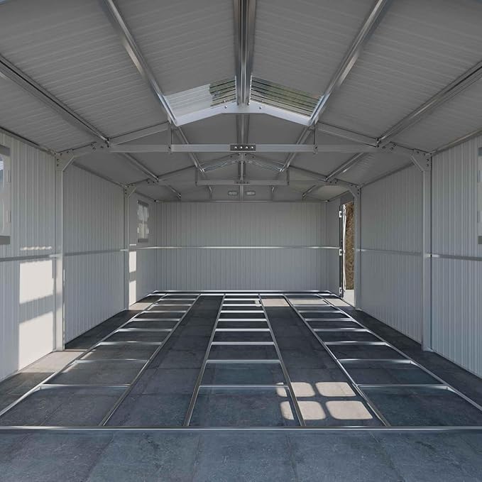 Metal Garage Shed 13x20x8.5' with Floor Frame Kit, Large Outdoor Storage Building Ultra-Reinforced Truss System, with Skylights Dual-Entry Steel Carport Workshop for Car Boat Big Tool Organization