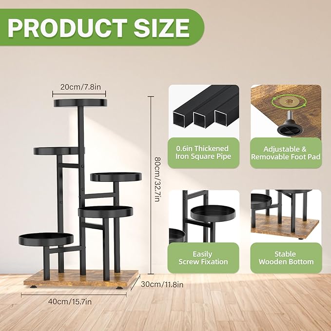 iDavosic.ly 5 Tier Plant Stand Indoor, Tiered Corner Flower Holder Shelf Outdoor, Metal Tall Orchid Display Rack for Patio Porch Garden Balcony Office Bedroom, Black and Brown