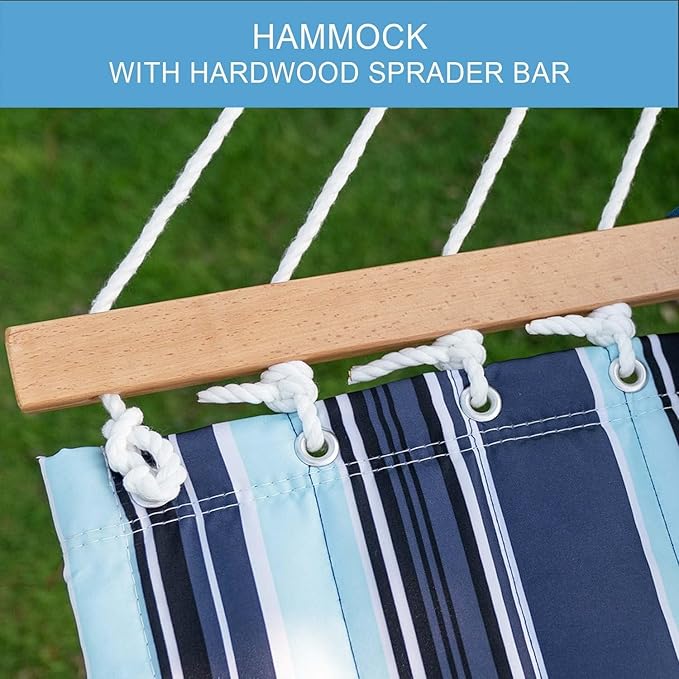 Lazy Daze Hammocks 12FT Quilted Fabric Hammock with Pillow, Double 2 Person Hammock with Spreader Bar for Outdoor Outside Patio Garden Yard Pool Beach,450lbs Weigh Capacity QFH034