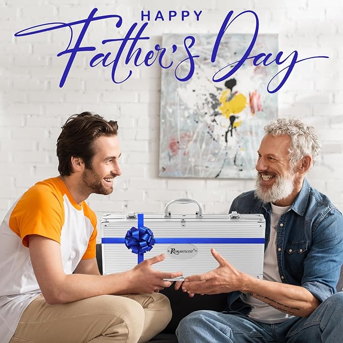 ROMANTICIST 25pcs Extra Thick BBQ Grill Accessories, Fathers Day Grilling Gifts Set for Men Dad, Heavy Duty Grill Tools Utensils Kit with Spatula, Tongs in Aluminum Case for Birthday Black