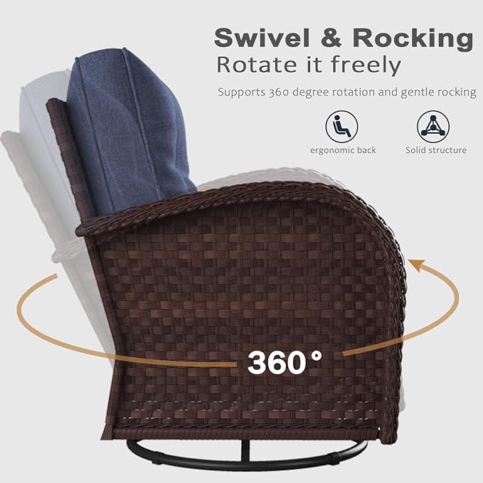 LayinSun 6 Pieces Outdoor Patio Furniture Set, Rattan Wicker Sectional Swivel Rocker Chairs Sets