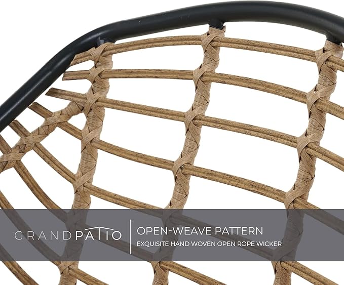 Grand patio 3-Piece Patio Furniture Set, Outdoor Wicker Patio Conversation Seating Chair with Cushions and Coffee Table, Boho Seating Chat Set for Indoor Outdoor, Balcony, Porch, Garden, Deck