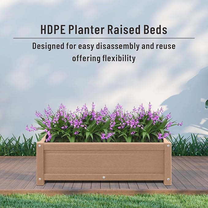 HDPE Raised Garden Beds Outdoor,Rot-Resistant and Non-Cracking,Outdoor Planter Boxes Rectangle with Drainage Holes for Yard,Lawn Brown