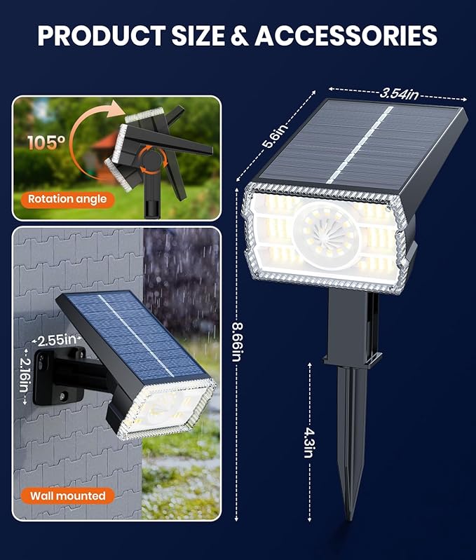Solar Spotlights Outdoor Waterproof IP67,4 Pack Adjustable Wall&Ground Solar Lights Powered with 3 Colors, 3 Modes, Dusk to Dawn for Pathway/Garden/Yard/Patio/Driveway/Landscape Lighting Outside Decor