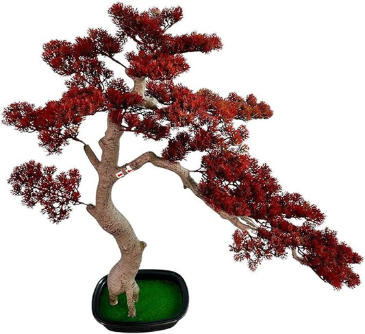 3ft（43in） Artificial Bonsai Tree Juniper Faux Plants Indoor Big Fake Plants Decor with Ceramic Pots for Home Table Office Desk Bathroom Shelf Bedroom Living Room Farmhouse Decorations (Red)