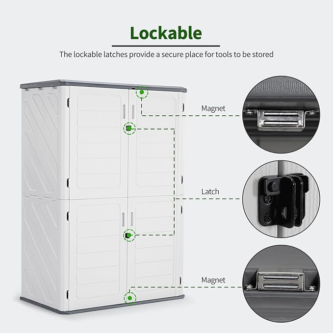 Macrout 50 Cu.Ft Plastic Outdoor Storage Cabinet with Floor, 4.3 x 2.5 ft Waterproof Resin Outdoor Storage Shed, Lockable Vertical Shed for Garden and Patio