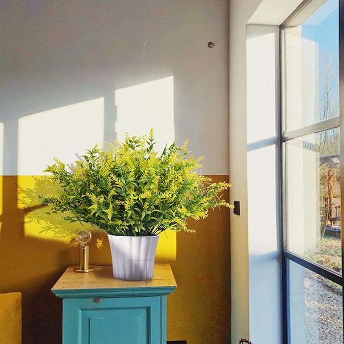 36 Bundles Artificial Plants Outdoor, Artificial Flowers for Outdoors Fake Flowers UV Resistant Flowers Lavender Outdoor Plants, Faux Flowers Shrubs for Porch Garden Window Box Home Decoration(Yellow)