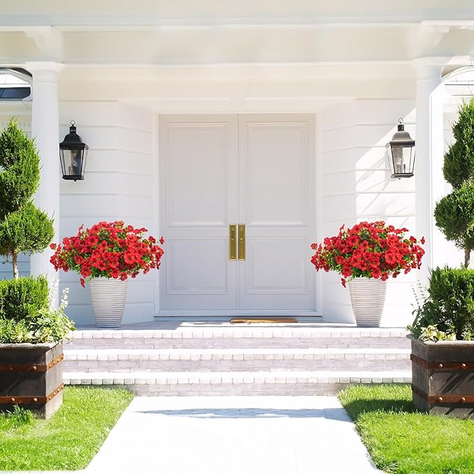 Artificial Fake Flowers for Outdoor Spring Decoration, 16 Bundles Faux Silk Colorful Daisy UV Resistant Realistic for Outside Porch Patio Home Yard Garden Planters Pots Window Box (Red)