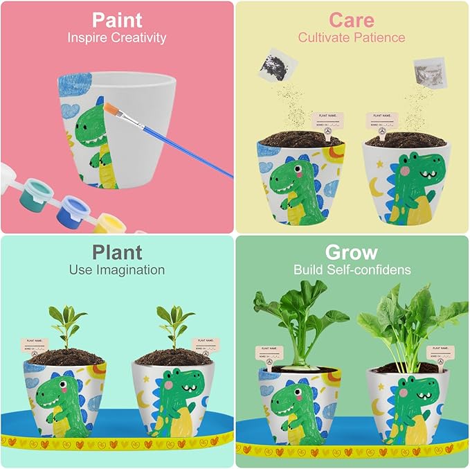 QSQSRUCH 4 Set Painting & Plant Flower Garden Kit, Arts and Crafts Kits for Kids Ages 4-8,Girls Gifts 8-10, Garden Set for Kids 8-12,Girls Toys Age 6-8, Gift for 4 5 6 7 8 9 10+ Year Old Girl