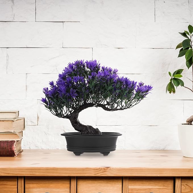 Hemoton House Plants Artificial Artificial Pine Tree Christmas Party Decoration Bonsai Home Décor Fake Plants for Wall Farmhouse Room Décor 12.59x9.44 Perple Pots Indoor