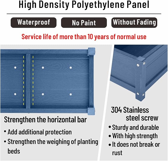 HDPE Raised Garden Beds Outdoor,Rot-Resistant and Non-Cracking,Outdoor Planter Boxes Rectangle with Drainage Holes for Yard,Lawn Navy