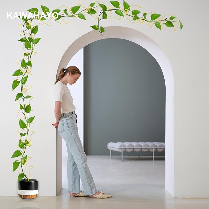 20 Pcs Plant Trellis for Climbing Plants, Chain Trellis, Garden Plant Wall Trellis, Vine Support Houseplant Accessories for Monstera, Pothos, Ivy, Climbing Plants Indoor Outdoor (Gold Moon and Star)