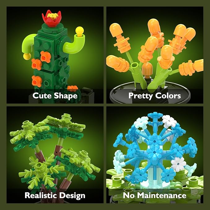JMBricklayer Flowers Succulents Building Sets for Adults 10001, 12 Pack Tiny Plants Botanical Collection Display for Room Decor, Bonsai Flowers Building Blocks Gifts for Women, Cute Succulents