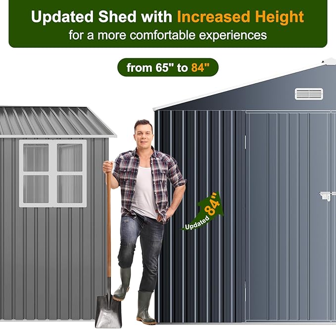 12x10 FT Metal Sheds & Outdoor Storage with Floor: Heavy Duty Garden Sheds with Dual Transparent Roof Panels, DIY-installable Windows & Lockable Doors, Tool Shed w/Base for Backyard, Patio, Grey