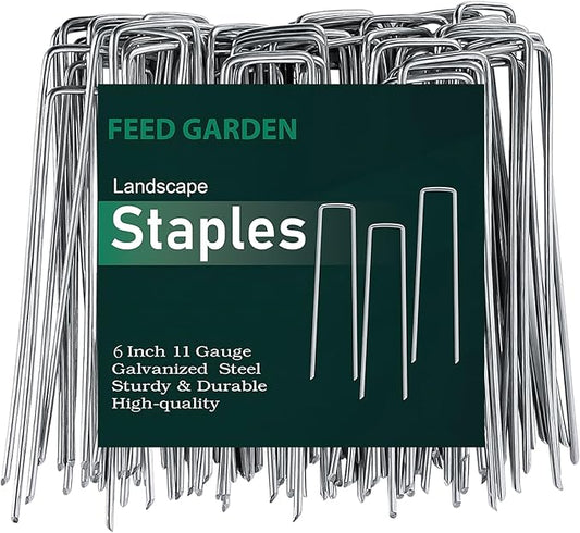 FEED GARDEN 6 Inch 200 Pack Galvanized Landscape Staples 11 Gauge Anti-Rust Garden Stakes Landscaping Fabric SOD Pins Yard Stakes for Christmas Decoration Weed Barrier Fabric