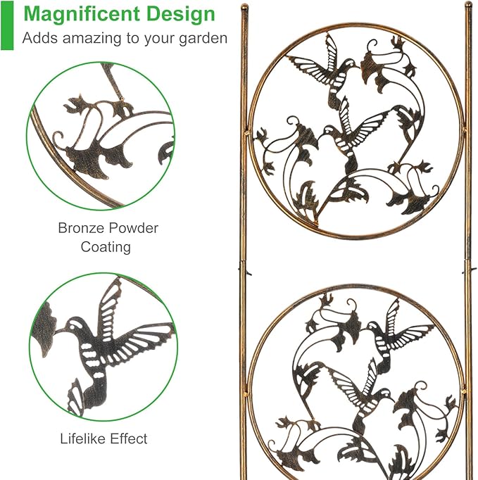 Set of 2 Hummingbird Metal Garden Trellis for Climbing Plants, Decorative Vegetables Flowers Vine Trellis for Outdoor Patio 55'' H x 12.4'' W