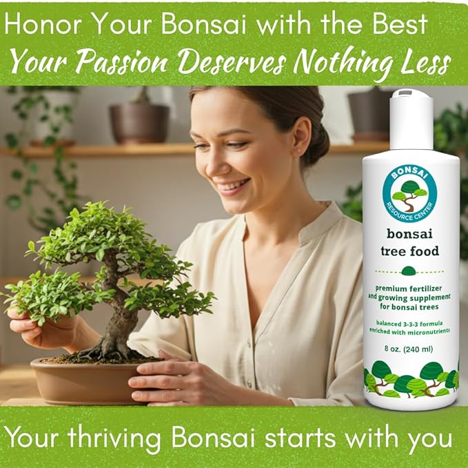 Bonsai Tree Food | Premium, Gentle Liquid Fertilizer for Healthy Growth, Strong Stems and Beautiful Blooms | 3-3-3 Balanced NPK Concentrate | Made in USA | 8 oz (240 ml)