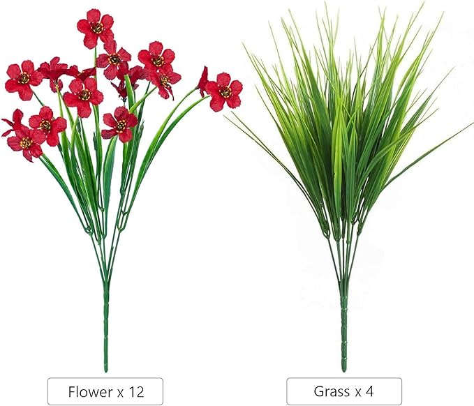 16pcs Outdoor Artificial Flowers UV Resistant Fake Flowers Bulk Artificial Flowers for Decoration Faux Silk Flowers for Garden Porch Window Box Hanging Planter Decorating