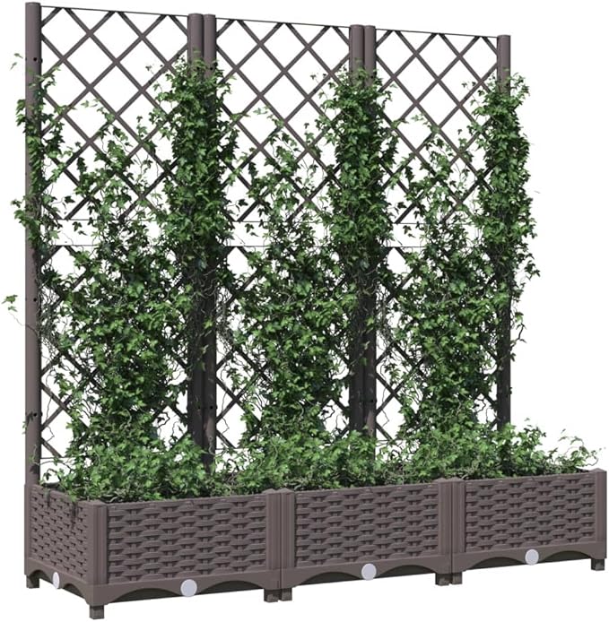 Garden Planter with Trellis, Trellis with Planter Box, Outdoor Raised Garden Bed for Climbing Plants, Raised Garden Bed Planter Box, Brown 47.2"x15.7"x47.8" PP