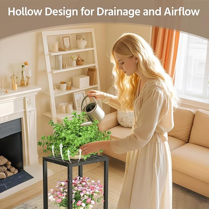 LASZOLA 3 Tier Black Metal Plant Stand Indoor Outdoor for Large Planter, Modern Heavy Duty Tall Rack for Corner House Bathroom Patio Floor, Iron Flower Shelf Holder for Orchid Fern