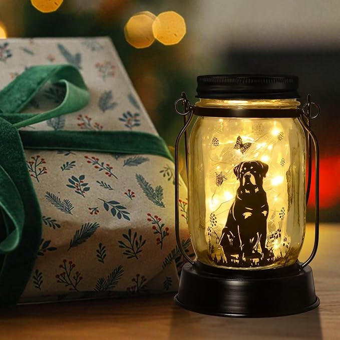kyoryuger Rottweiler Gifts for Women/Men Rottweiler Solar Lanterns Dog Mom Birthday Dog Lovers Lantern Pet Loss Pet Memorial Lights, Solar Garden Decoration Outside for Yard, Patio,Backyard,Porch