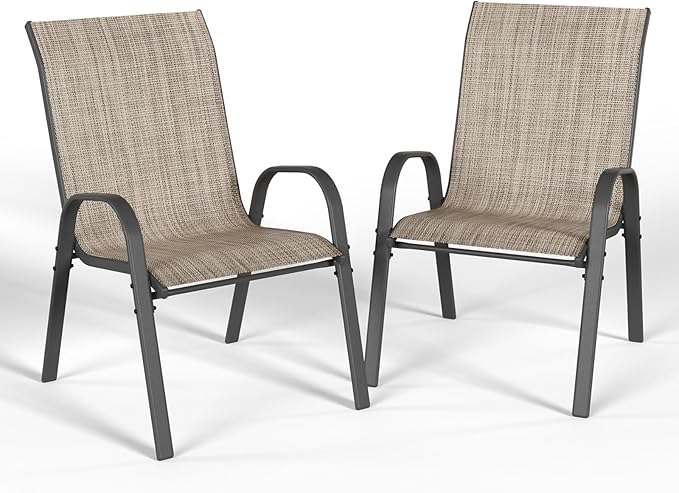 Patio Dining Chairs Set of 2, Outdoor Stackable Dining Chairs High Back, Patio Furniture for Backyard, Porch, Garden, Poolside (Brown)