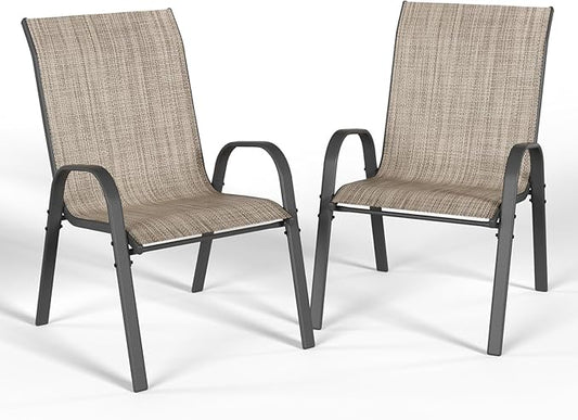 Patio Dining Chairs Set of 2, Outdoor Stackable Dining Chairs High Back, Patio Furniture for Backyard, Porch, Garden, Poolside (Brown)