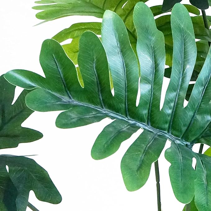 Artificial Tree in Black and Brown Striped Planter, Fake Philodendron Tree Silk Tree for Indoor and Outdoor Home Decoration - 70" Overall Tall (Plant Pot Plus Tree)