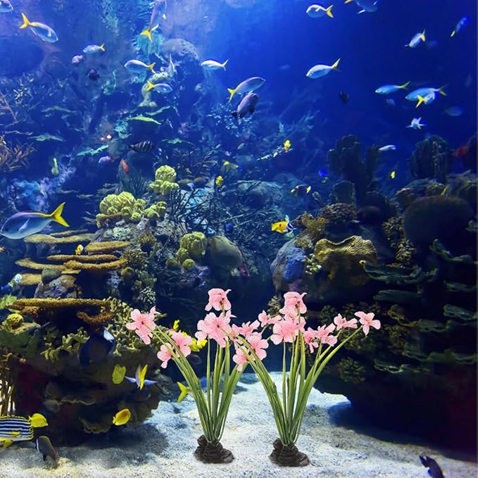 Balacoo 2 Pcs Pink Fish Tank Decor: Plastic Realistic Aquarium Plants, Silk Aquarium Plants for Betta Fish Tank Landscaping Decorations (Pink, 8.3 Inch)