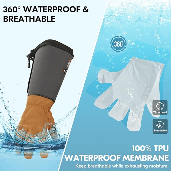 Vgo... Winter Warm Safety Work Gloves Men, Extended Pig Split Leather Cuff,Synthetic Leather, Rose Pruning Thorn Proof,Gardening(Size M,Brown,SL6592FLWP)