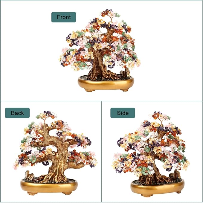 Natural Tree of Life (1,251 Gemstone Count) Crystal Tree with Healing Properties - Bonsai Feng Shui Money Tree for Healing and Luck (7 color) One Size