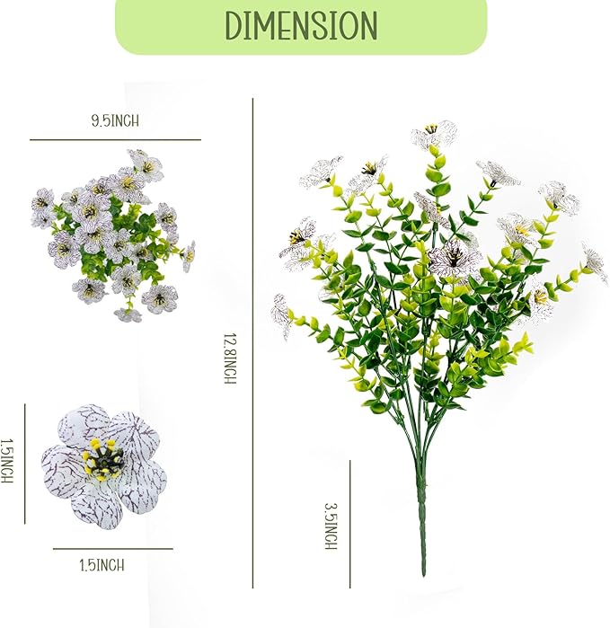 Artificial Flowers for Outdoors, 10 Bundles UV Resistant Artificial Outdoor Flowers, Not-Fading Silk Faux Flowers for Outdoor Planters for Home Garden Porch Decor, White