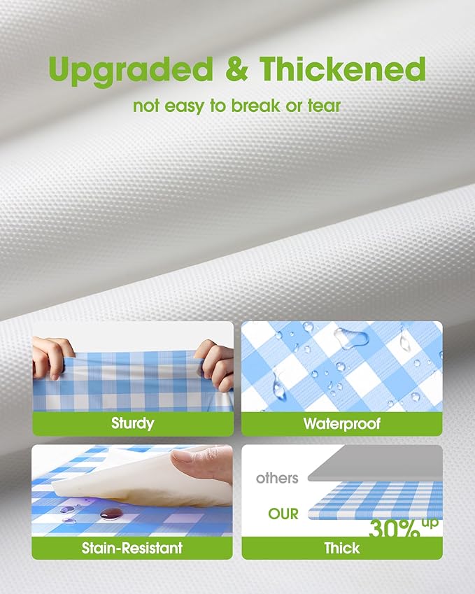 Pureegg Plastic Table Cloth Disposable 8 Pack, 54 x 108 Inch Table Cloths, Party, Picnic, Decorative Gingham Tablecloths, Rectangle, Blue and White Checkered Cover, Leakproof & Sturdy, Blue Plaid