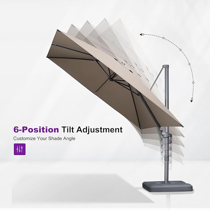 PURPLE LEAF 9' X 11.5' Rectangle Cantilever Umbrella with Base Outdoor Large Aluminum Patio Umbrella with 3-Year Fade Resistance Recycled Fabric and 360-degree Rotation for Deck Pool Garden, Ash Mocha