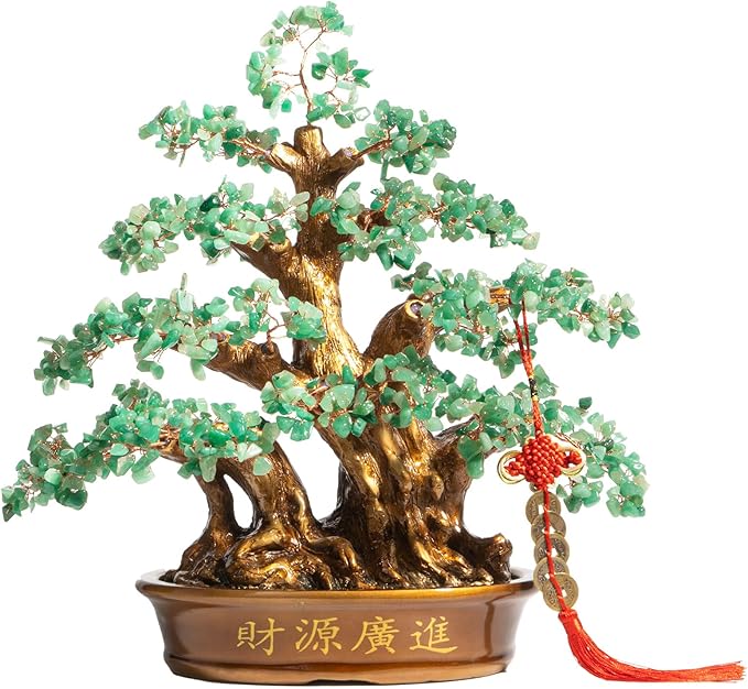 Natural Aventurine (1,300 Gemstone Count) Chakra Crystal Tree with Healing Properties - Home & Office Bonsai Feng Shui Money Tree Decoration for Luck, Success and Intelligence - 18"