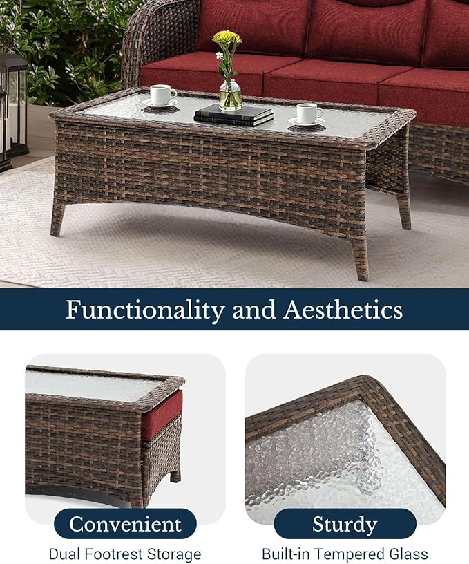 HILLGA Luxury Patio Furniture Set with 6-Inch Thick Cushions, High Back Outdoor Swivel Rocker Chairs and Patio Loveseat, 5-Piece All Weather Conversation Set for Porch Deck Pool Yard, Burgundy (V3)