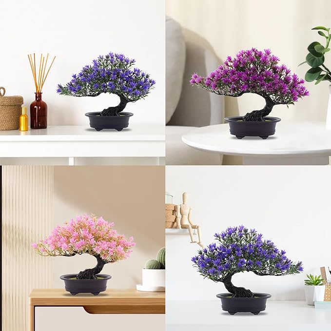 Artificial Bonsai Pine Tree Fake Desk Plants Commercial Reception Charm Adornment Home Decor Office Bookshelf Decor (Colourfu)