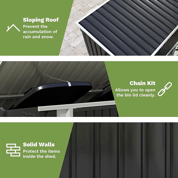 Patiowell 6 x 3 FT Horizontal Metal Shed, Outdoor Storage Shed with Double Lockable Doors and Easy Lift Hinges for Trash Cans, Garden Tools and Pool Accessories, Sloping Roof for Backyard Garden Lawn