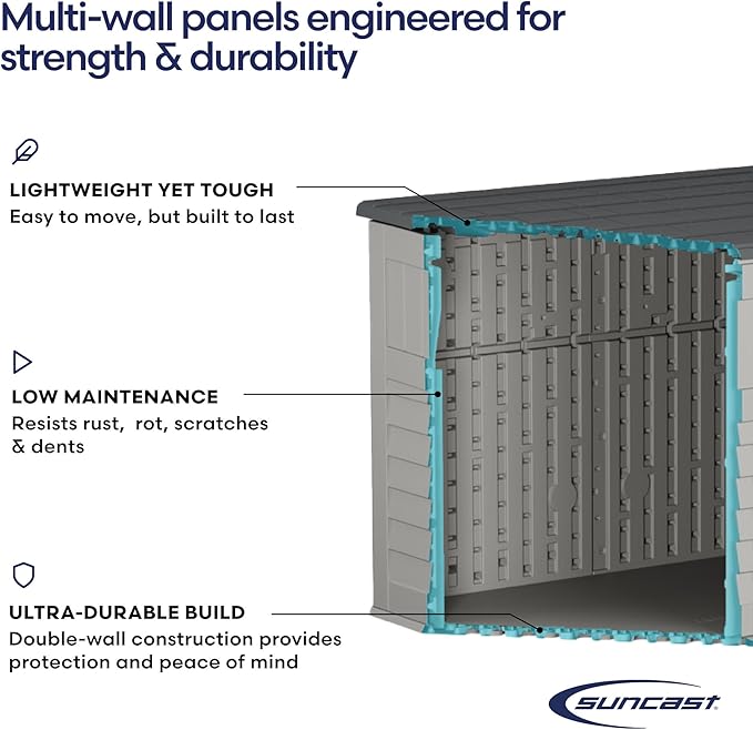 Suncast Outdoor Storage Shed for Backyard and Garden, Horizontal, 4' x 2.5', Stoney Grey - Portable Utility Deck and Cabinet for Tools, Equipment, and Garbage