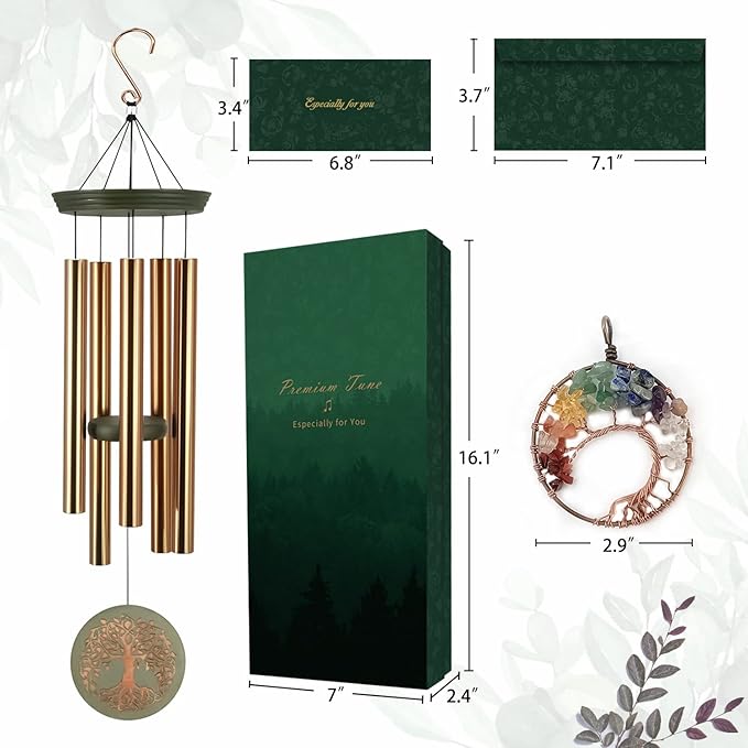 Gifts for Mom & Grandma - Outdoor Wind Chimes with Engraved Tree of Life, Large Patio Hanging Decor for Garden, Yard, Christmas, Anniversary Celebrations