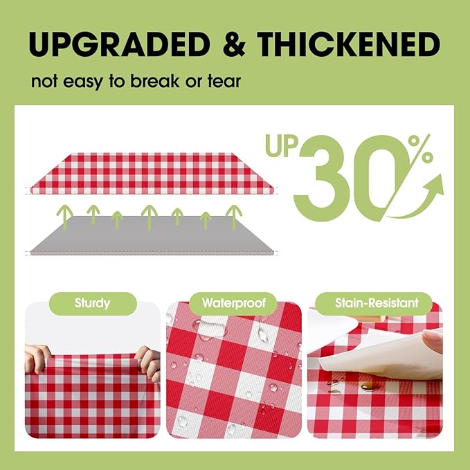 Pureegg Plastic Table Cloth Disposable 8 Pack, 54 x 108 Inch Table Cloths, Party, Picnic, Decorative Gingham Tablecloths, Rectangle, Red and White Checkered Cover, Leakproof & Sturdy, Red Plaid