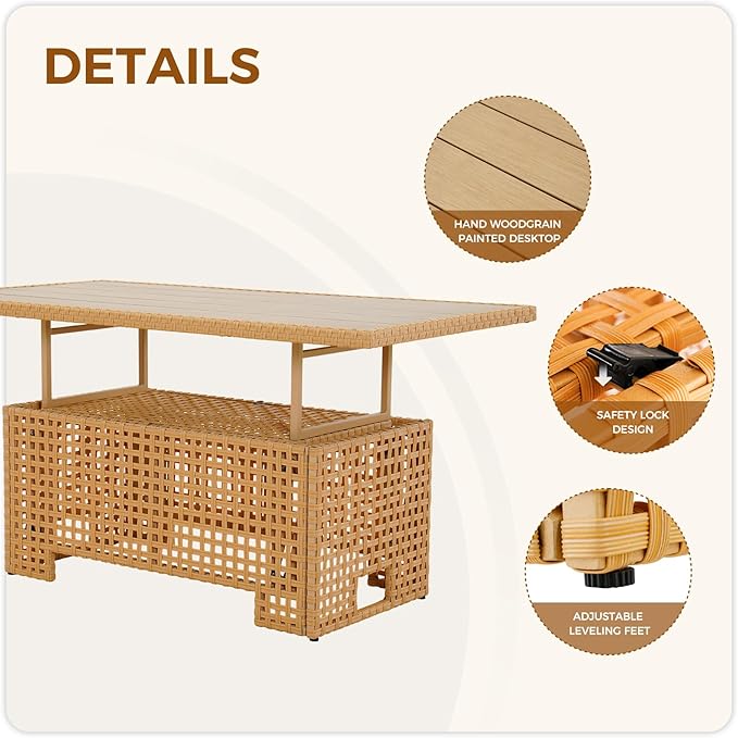 Grand patio 10-Piece Wicker Patio Furniture Set with Lift Top Coffee Storage Table, Outdoor Conversation Set Sectional Sofa with Water Resistant Thick Cushions, Cream