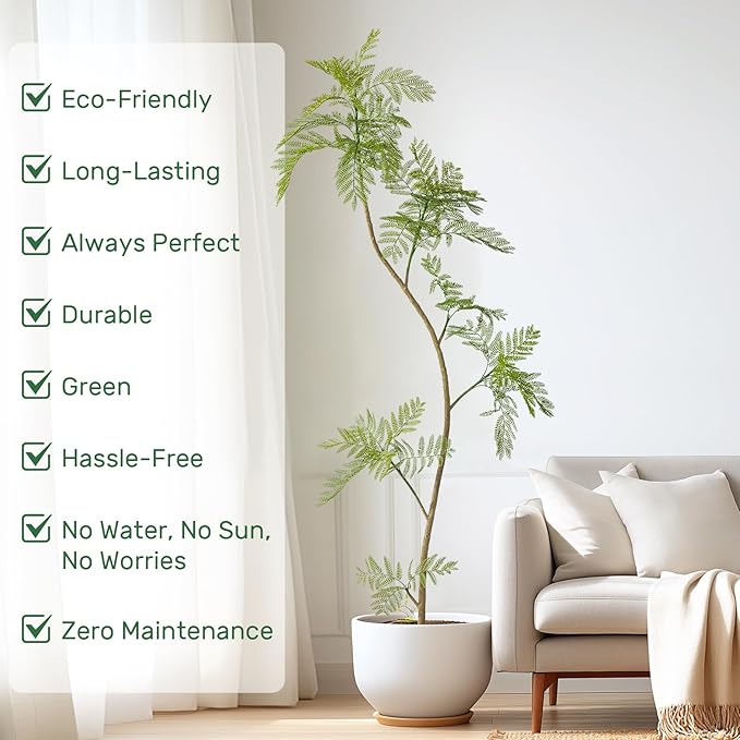 7.2FT Artificial Tree Fake Jacaranda Tree,Faux Tall Tree Lifelike Green Leaves Large Plants Indoor Fake Trees for Home Decor