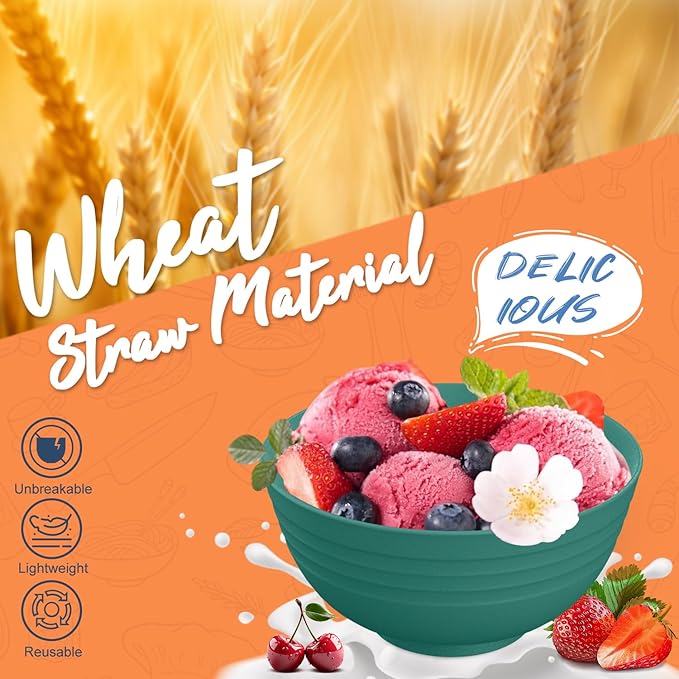 Wheat Straw Dinnerware Sets for 4, Unbreakable & Lightweight Plates and Bowls Sets, Travel Camping Cutlery Set, Dishwasher Microwave Safe 20-Piece Dinnerware - Dark Green