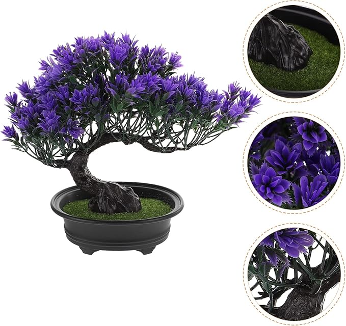 Hemoton House Plants Artificial Artificial Pine Tree Christmas Party Decoration Bonsai Home Décor Fake Plants for Wall Farmhouse Room Décor 12.59x9.44 Perple Pots Indoor