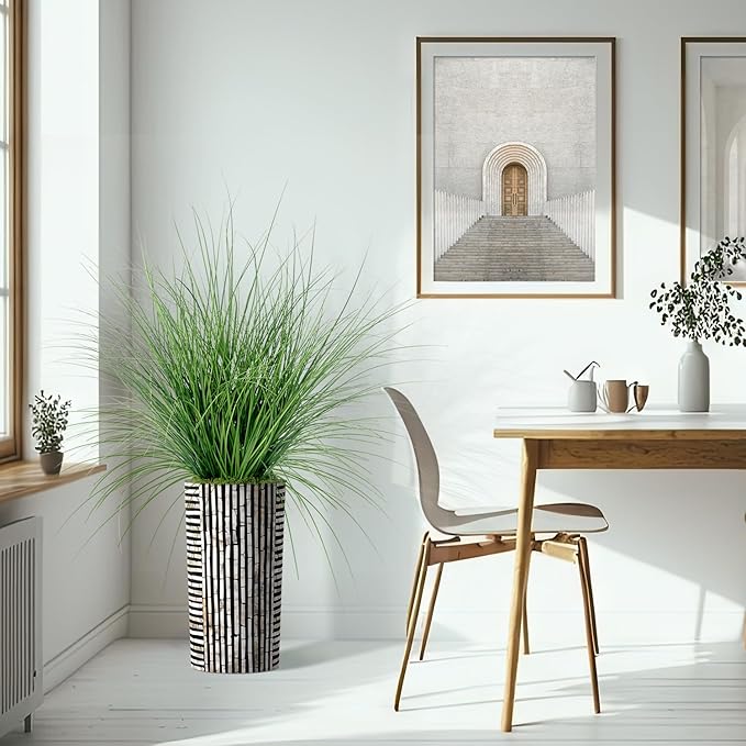 Artificial Tree in Black and Brown Striped Planter, Fake Onion Grass Silk Tree for Indoor and Outdoor Home Decoration - 55" Overall Tall (Plant Pot Plus Tree)